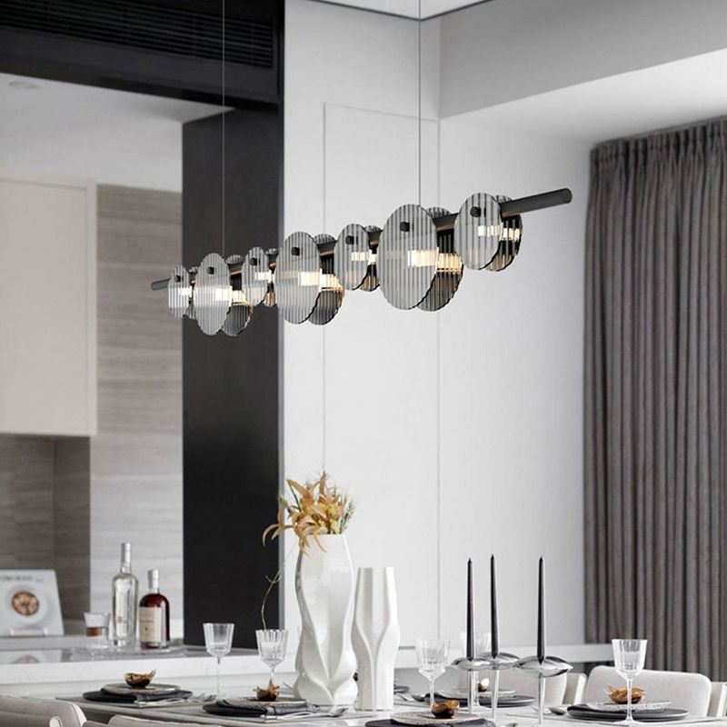 Contemporary Hanging Light Glass Island Light Fixture in Black for Dining Room