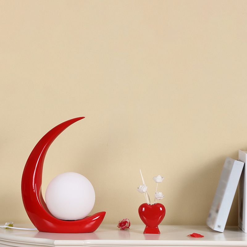 Crescent Resin Night Lamp Nordic 1 Bulb Table Light with Spherical Milky Glass Shade