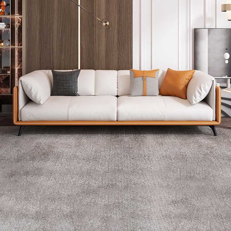 Contemporary Faux Leather Sofa with Tuxedo Arm in Orange and White