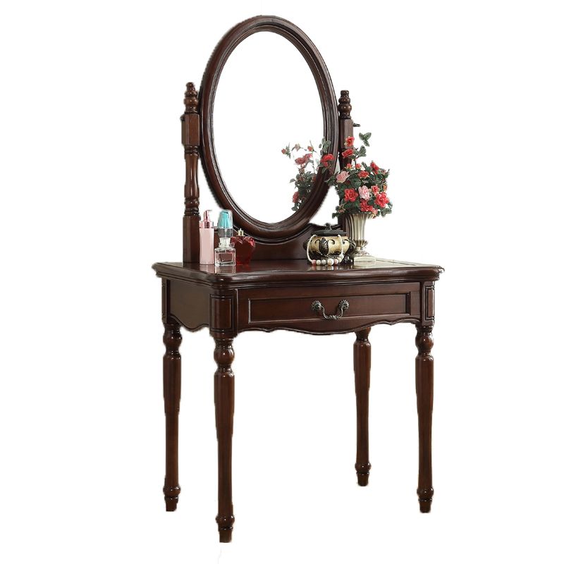 55.1"height Brown/ White Wood Makeup Vanity with Drawers and Mirror