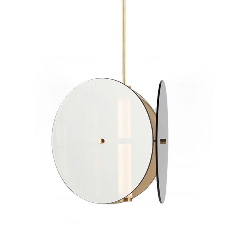 LED Dining Room Pendant Light Modern Gold Hanging Lamp with Round Amber Glass Shade