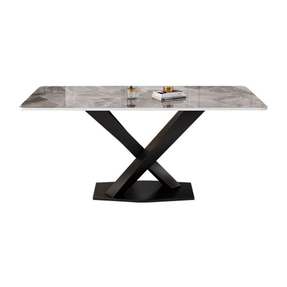 Modern Grey Sintered Stone Table Set of 5/7 with Rectangle Table Dining Set with PU Leather Chairs