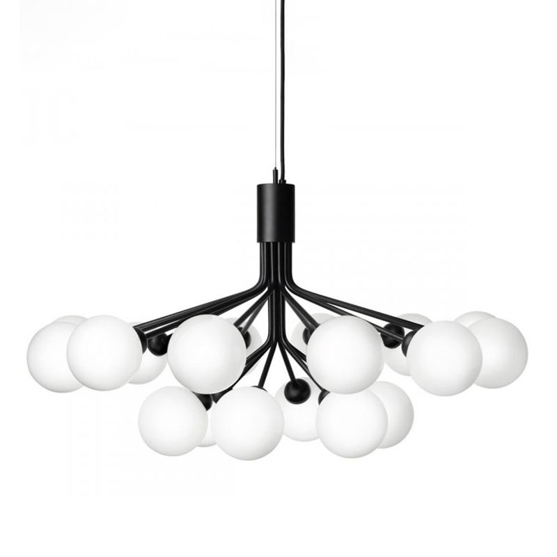 Modern Style Chandelier Light Fixture Globe Shape White Glass Pendant Light