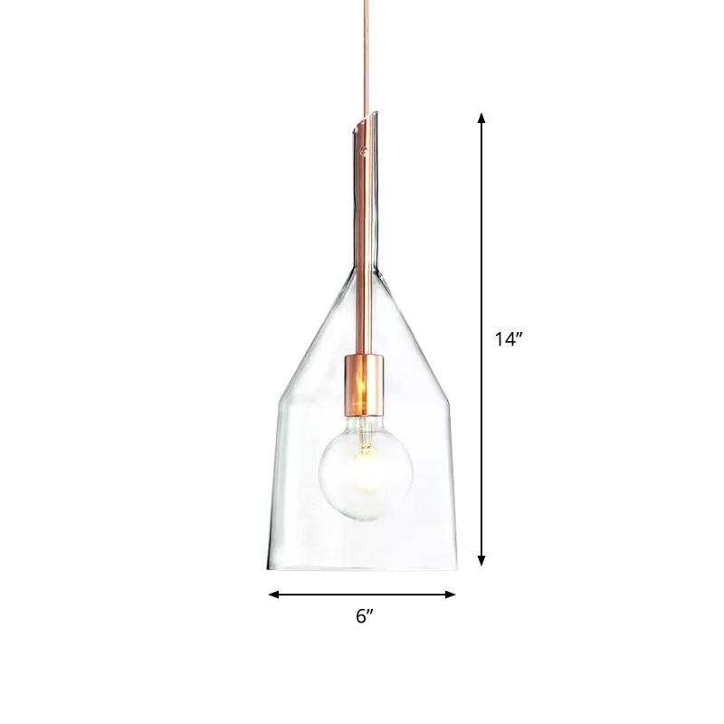 1 Head Kitchen Drop Pendant Simple Rose Gold Suspension Lamp with Bell Clear Glass Shade, 6"/7.5" Width