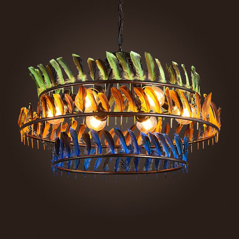 Ring Living Room Pendant Chandelier Traditional Metal 6 Lights Yellow Hanging Light Fixture