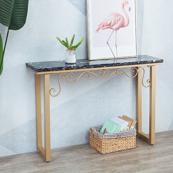 Glam Marble Console Table 12" W Rectangle Sled Accent Table for Hall
