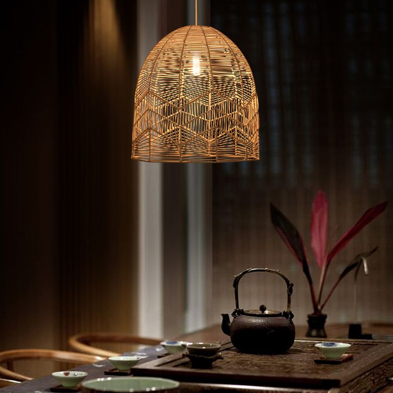 1-Light Bamboo Suspended Lighting Fixture Pendant Light Kit for Tea Room