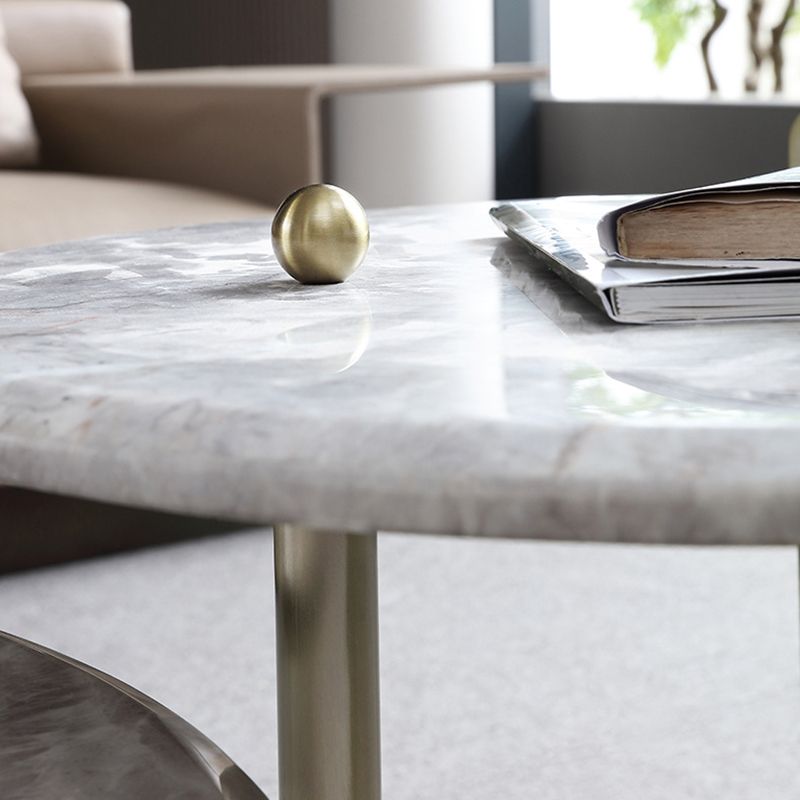 Glam Slate Coffee Table Round Beige Coffee Table Set with 3 Legs