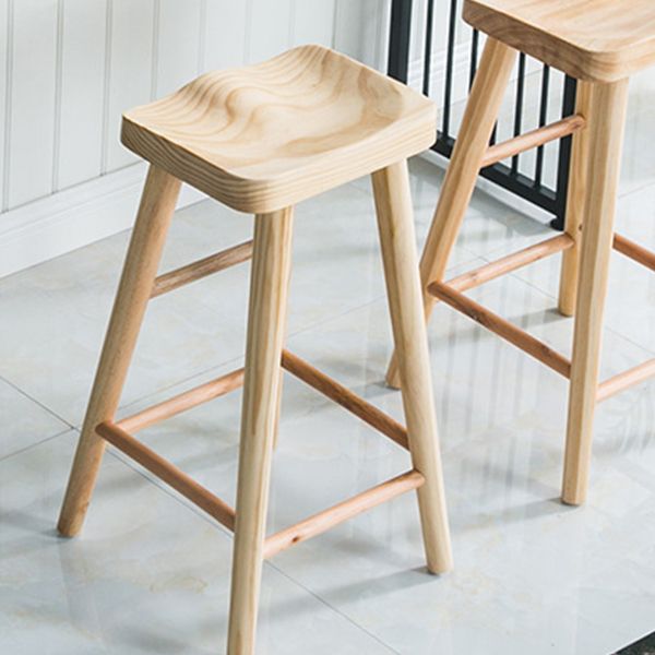 Contemporary Solid Wood Bar Stool Backless Bar Stool with Contoured Seat