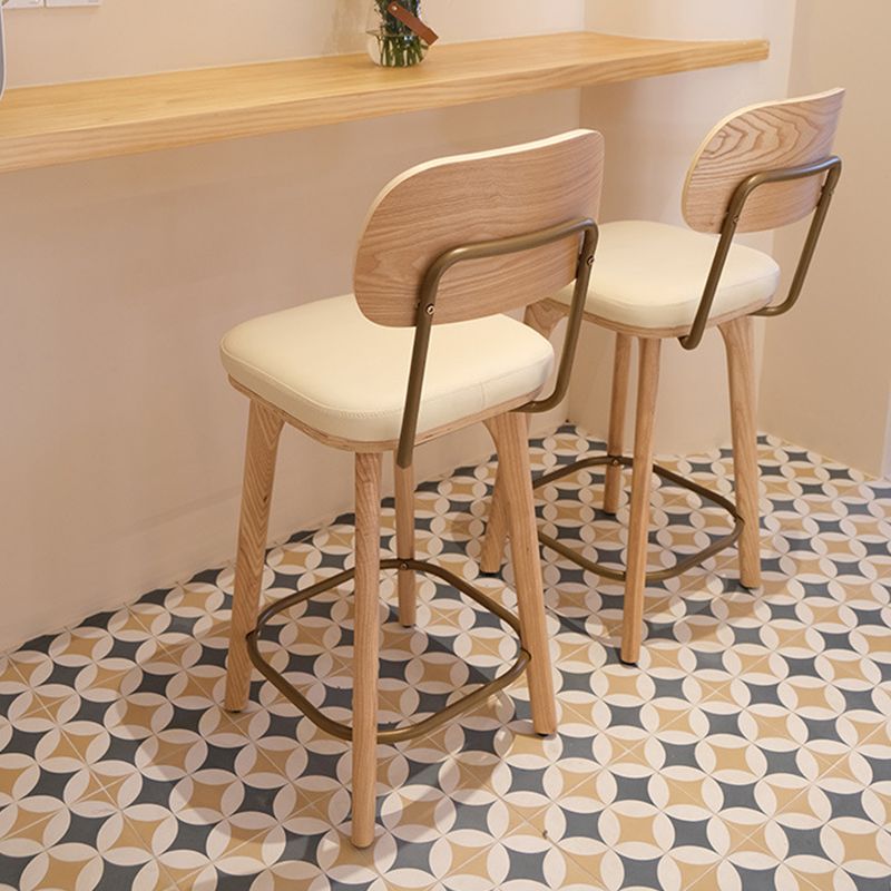 Nordic Style PU Leather Bar-stool Square Seat Counter Bar Stool with Wooden Legs