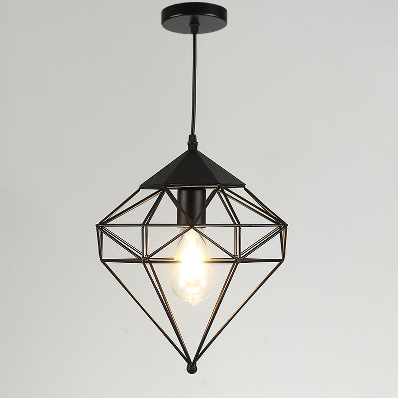 Iron Wire Cage Shade Pendant Lamp Loft Style 1 Head Restaurant Hanging Light Fixture