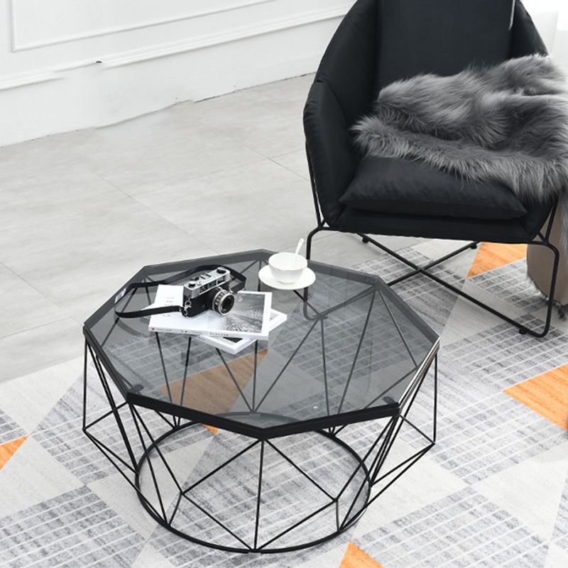 Modern Frame Coffee Table Round Glass Top Coffee Cocktail Table