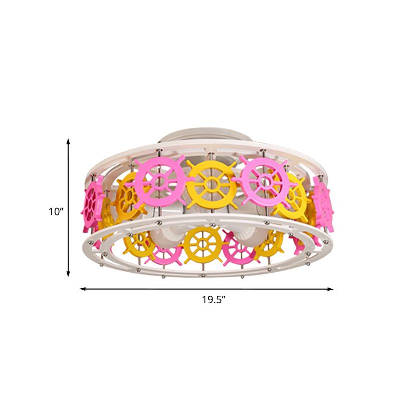 Lámpara semi de al ras del elefante/bote/timón con diseño de tambor de madera para niños de 5 luces rosa y amarillo/rosa y azul.