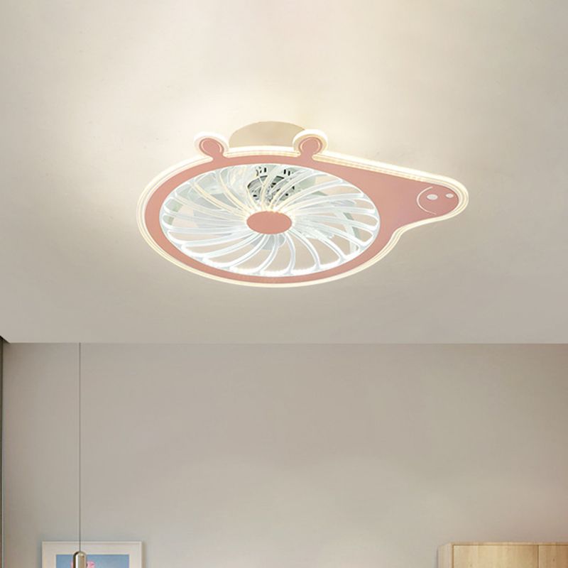 Cartoon Pig Enfants Room suspendu le luminaire ventilateur en acrylique LED simple LED Semi Flush Plafond Lampe en rose / bleu, 23,5 "de long