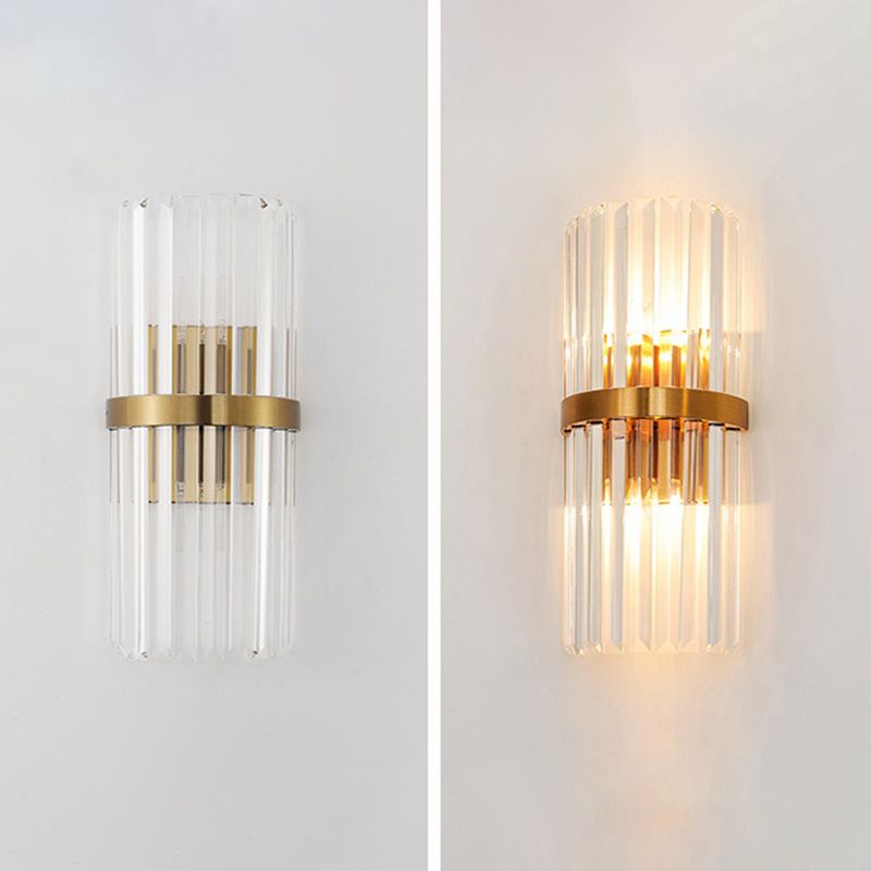Luz de columna Luz de columna Modern Style Crystal 2 luces de pared Iluminación en oro y negro