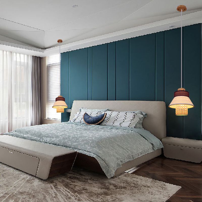 Modern 1 Bulb Suspension Pendant Green/Purple/Light Purple Cylinder Hanging Light Kit with Fabric Shade