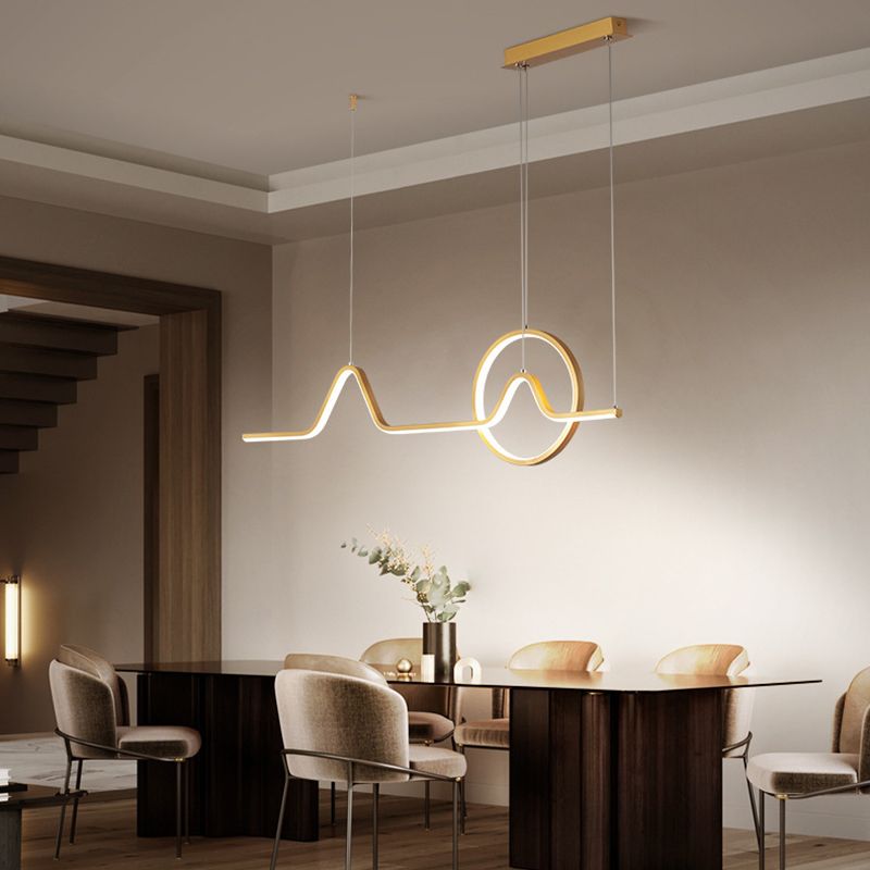 Linear Shape Chandelier Lighting Modern Style Metal 1 Light Island Lamp in Gold/Black