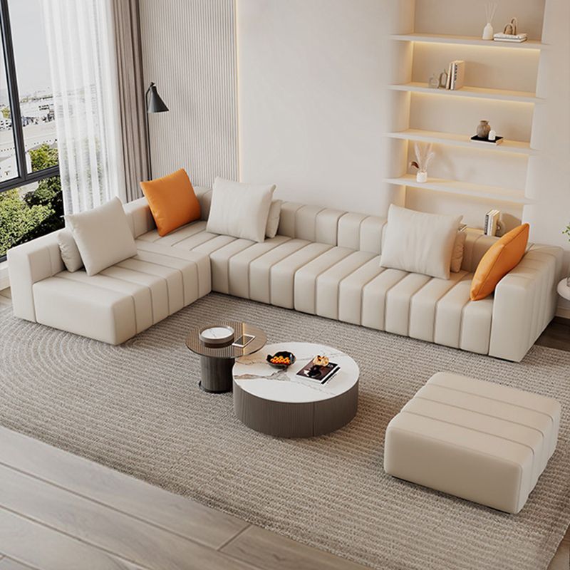 Sqaure Arm Biscuit Back Sectional Modern Genuine Leather Sectional