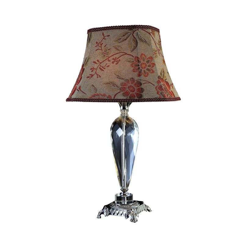 Single Bulb Night Table Lamp Rustic Style Flower K9 Crystal Nightstand Light in Beige