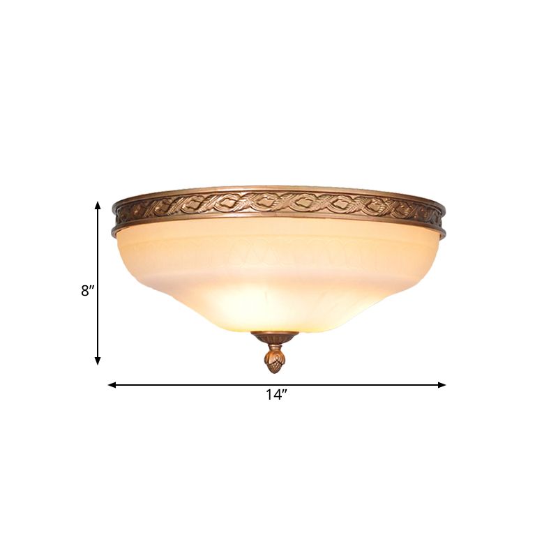 Bronze Bowl Flush Mount Lighting Country Frosted Glass 3/5 Lights Living Room Ceiling Light, 14"/16.5"/20" W