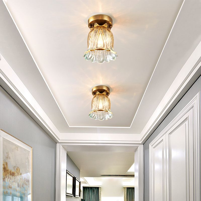 Luminaire de plafond floral en verre de style moderne, luminaire monté au plafond doré