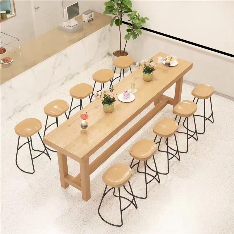 1/6/11 Pieces Modern Rectangular Pub Table Set Wooden Counter Table with Backless Stools