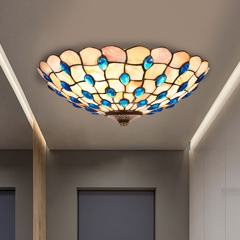 Plafonnier encastré bleu Shell Jeweled Bowl 3/4 ampoules 16"/21" de large Tiffany Flushmount Lighting