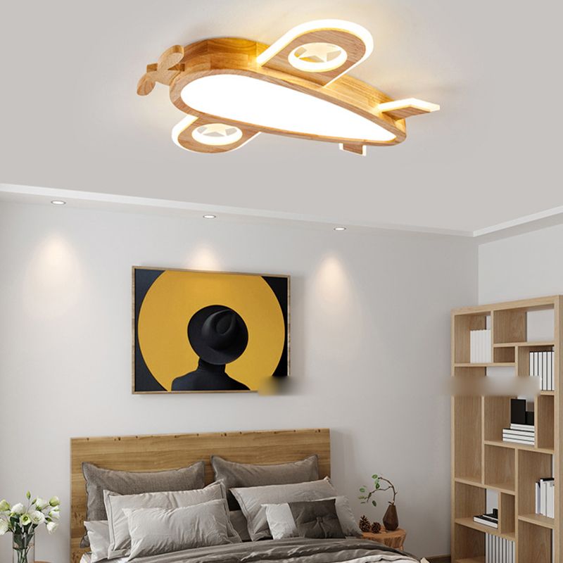 Plafonnier LED Cartoon en bois encastré plat pour chambre d'enfants