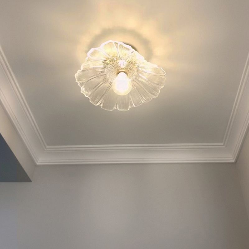 Flower Shape Glass Flush Light Modern Style 1 Light Flush Mount Ceiling Lights in Brass