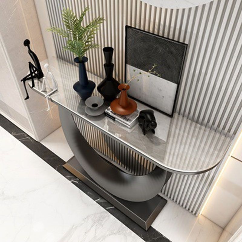 Modern Iron Console Sofa Table Stone Half Moon Console Accent Table for Hall