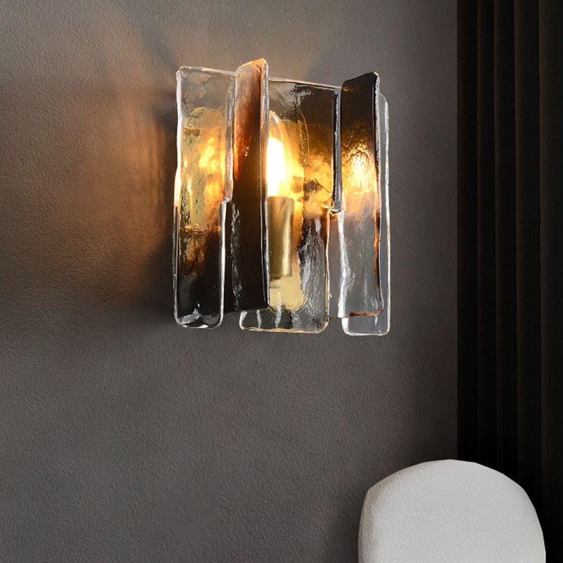 Modern Metal Wall Sconce Geometric Shape Wall Light with Glass Shade for Bedroom