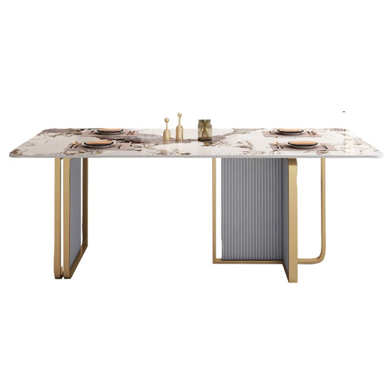 Sintered Stone Top Dining Table in White Modern Kitchen Table with Double Pedestal