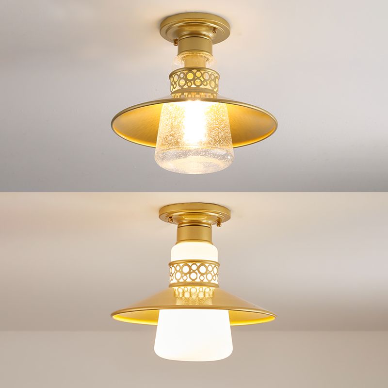 Cilindrische inbouwlamp Traditionele 1-lichts close-to-plafondlamp met glazen kap