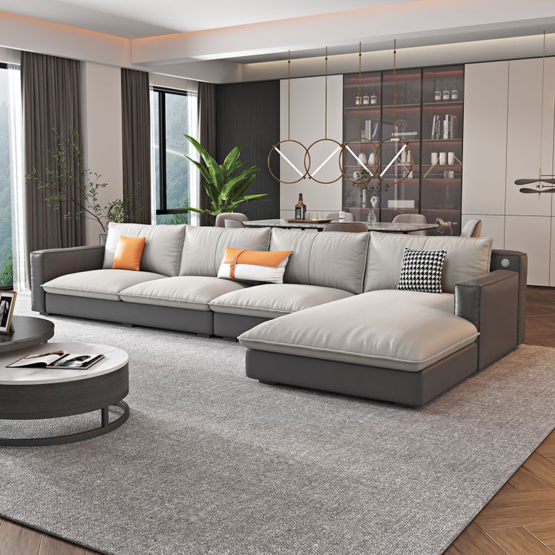 Modern Cushion Back Sectionals 33.46"H Cushions Square Arm Sofa with Chaise