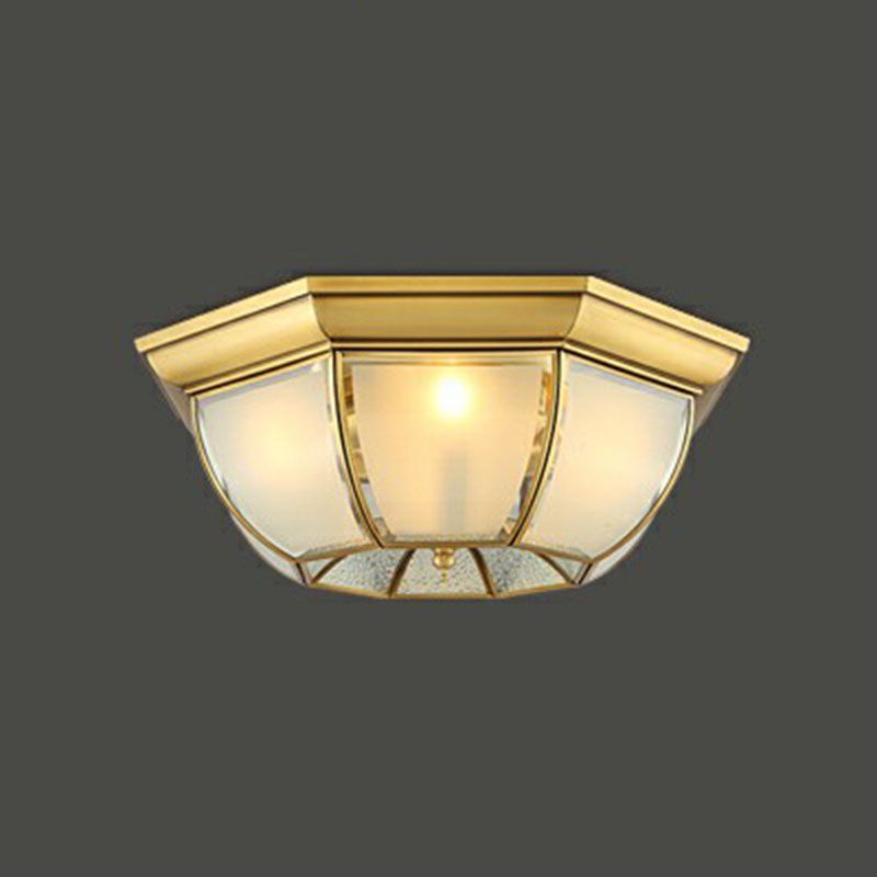 Minimalist Bowl Shaped Flushmount Light Frosted Glass Pane Ceiling Flush Light in Brass