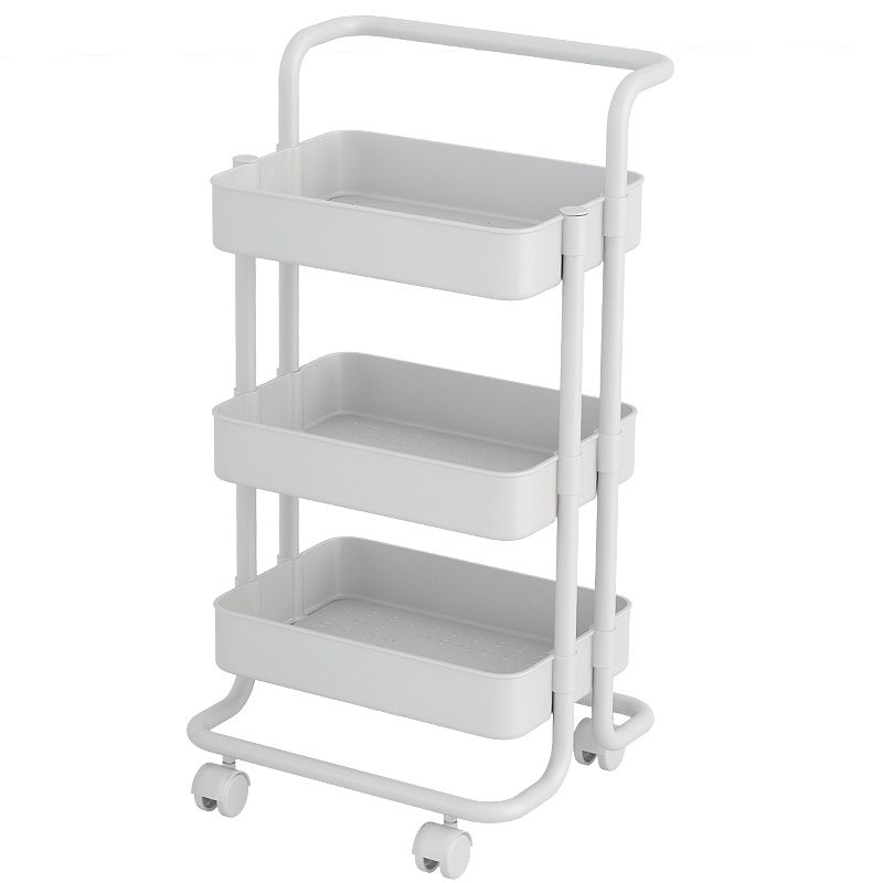 Industrial Vertical Etagere Bookshelf Iron Frame Plastic Shelf with Caster Wheels