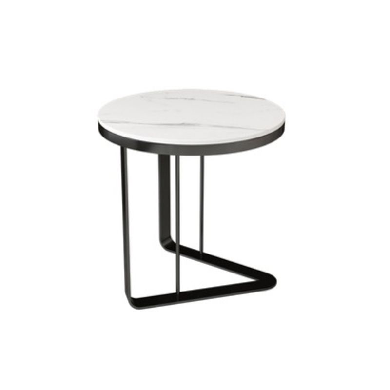 Contemporary White Round End Table Slate Top Frame Side Table