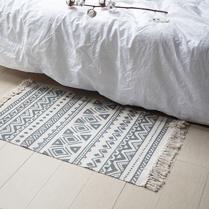 Retro Bedroom Rug Multi-Colored Geometric Printed Area Carpet Weave Machine Washable Rug with Fringe