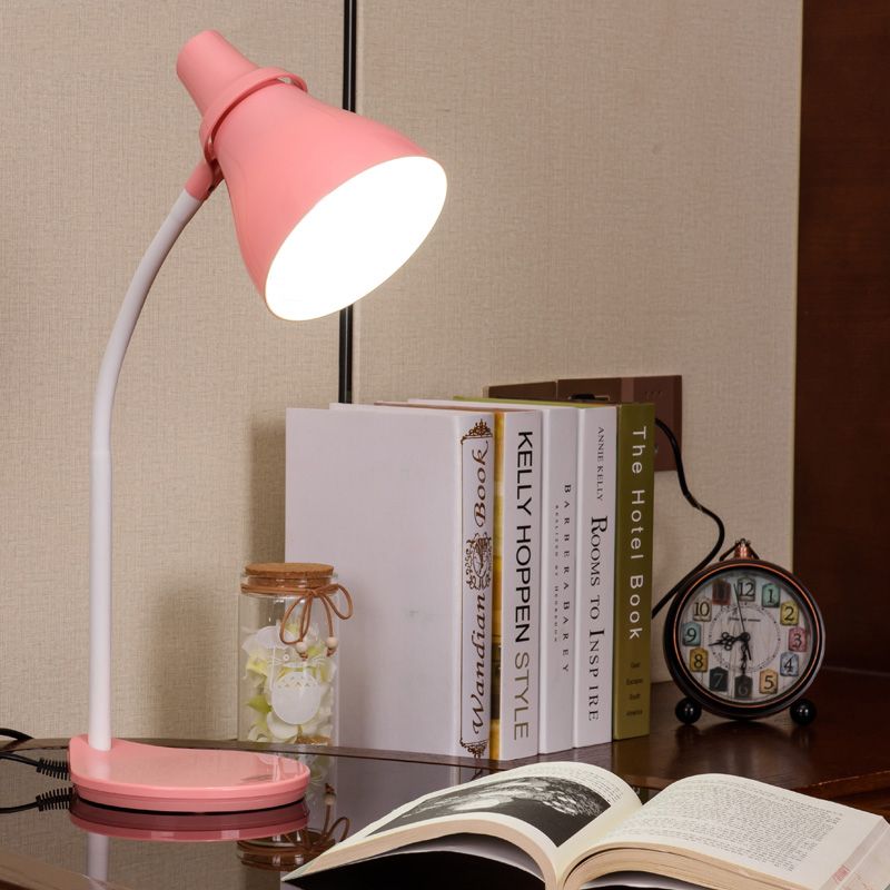 Horn Shade Bendable Reading Lamp Macaron Iron 1 Head Pink/Green Desk Light with Embedded On Off Switch
