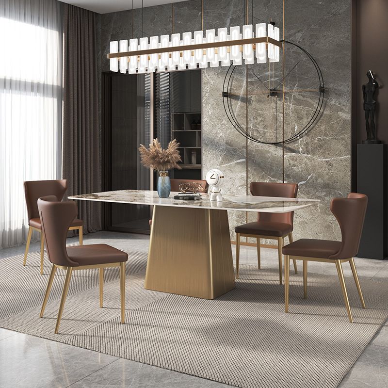 Sintered Stone Top Luxury Table for Restaurant Rectangle Dining Table with Pedestal Base