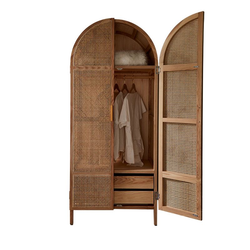 Modern Style Wardrobe Cabinet Solid Wood Wardrobe Armoire with Shelves