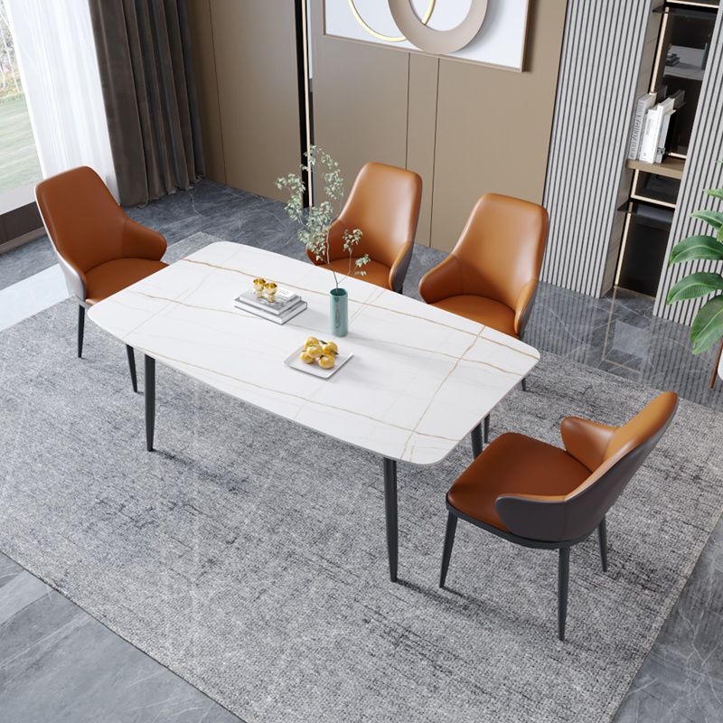 Minimalist Style Leather Dining Chairs Solid Back Upholstered Side Chair for Home
