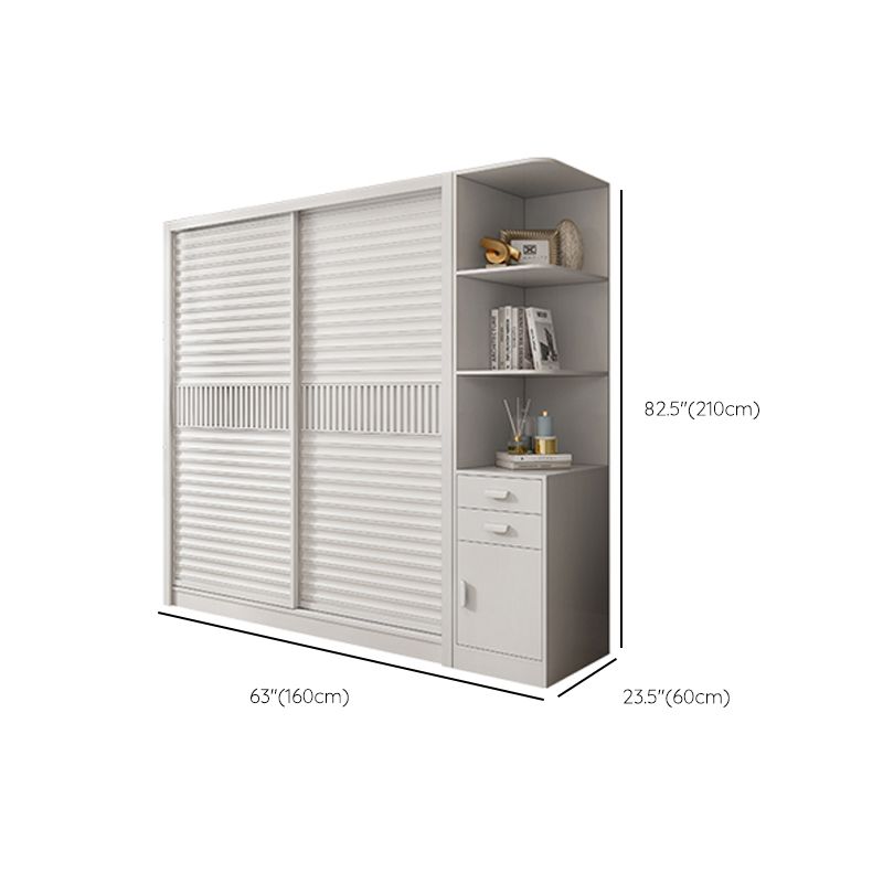 White Sliding Wardrobe Closet with Shelves Wooden Wardrobe Armoire