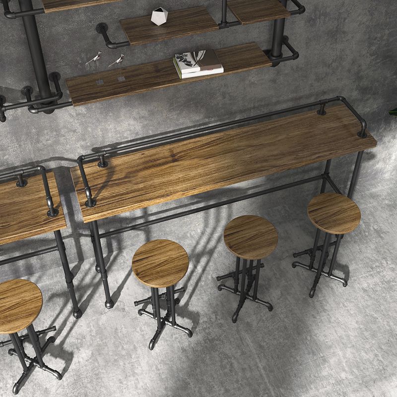 Rectangle Solid Wood Bar Table Set Industrial 1/4 Pieces Counter Table with High Stools