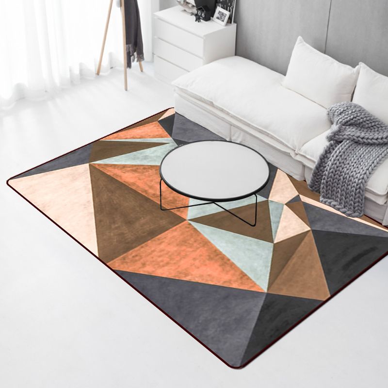 Modern Living Room Rug in Brown Color Block Triangle Print Rug Polyester Anti-Slip Pet Friendly Area Rug
