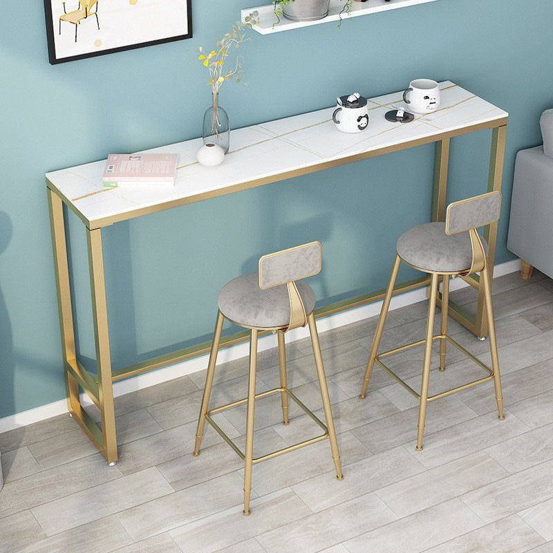 Glam 1/3 Pieces Bar Table Set Rectangle Stone Counter Table with Stools for Milk Tea Shop