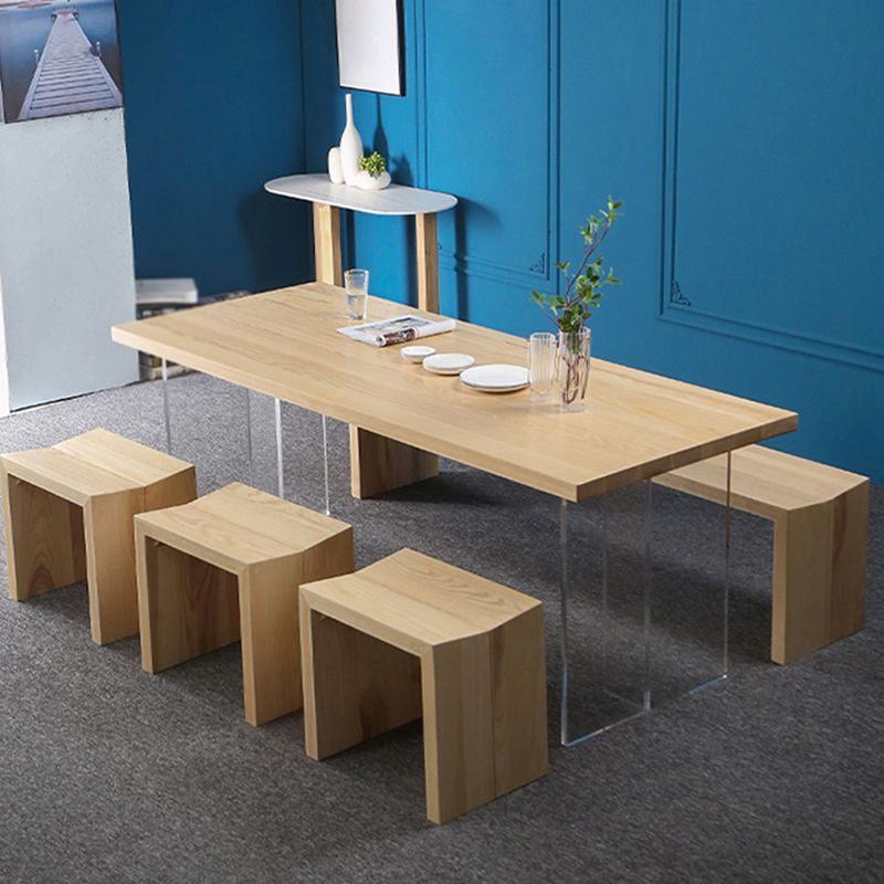Industrial Solid Wood Dining Table Rectangle Standard Table with Double Pedestal Base