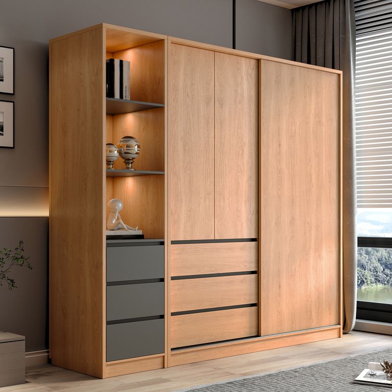 Engineered Wood Wardrobe Armoire with Drawer Contemporary Wardrobe Closet