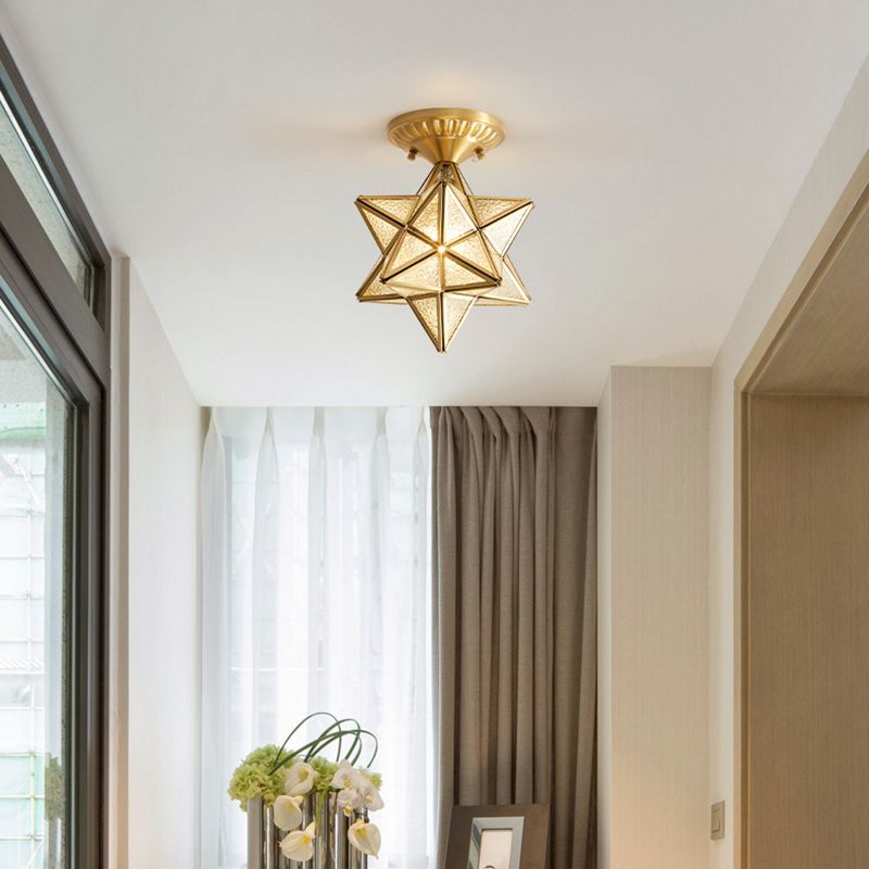 Luz de semi descarga de vidrio de ondulación en forma de estrella de 1 luces de comedor de 1 luces montura de techo de techo en oro
