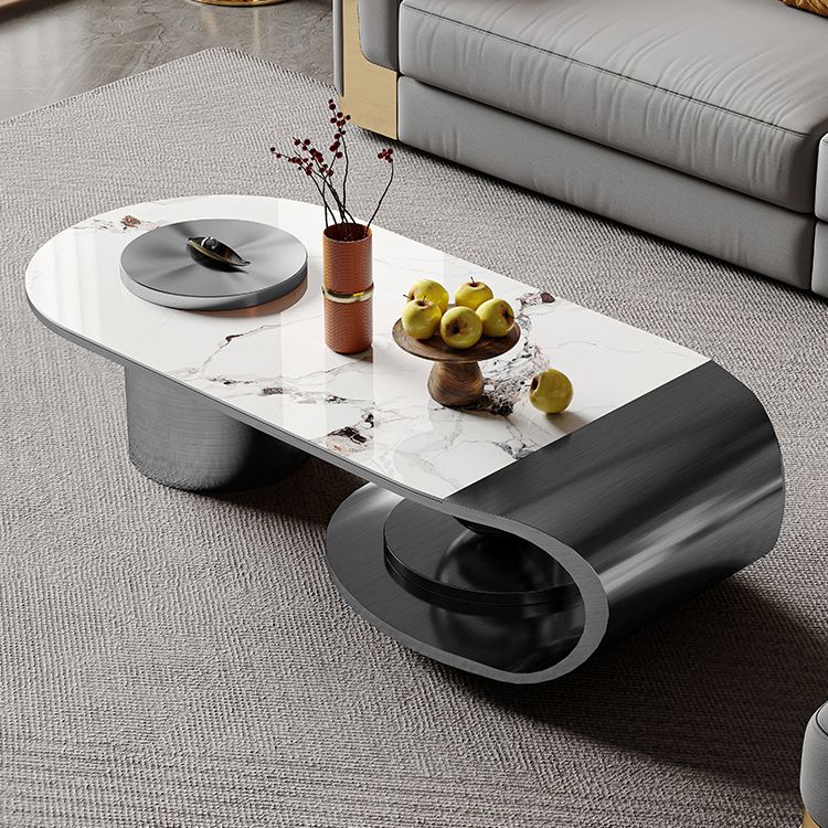 Glam Slate Cocktail Table Stainless Steel Abstract Coffee Table
